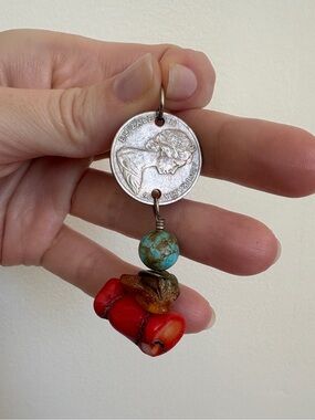 VTG Coin, Stone, and Coral Pendant